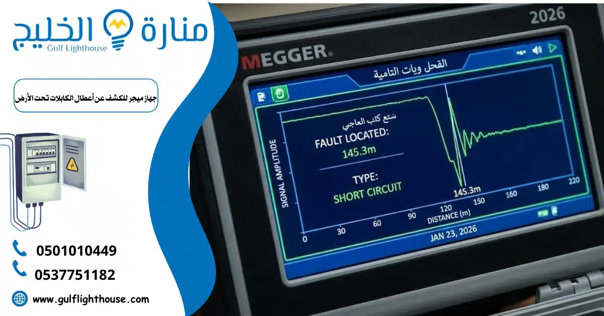 واجهة مستخدم جهاز ميجر للكشف عن أعطال الكابلات تحت الأرض 2026 تعرض رسماً بيانياً