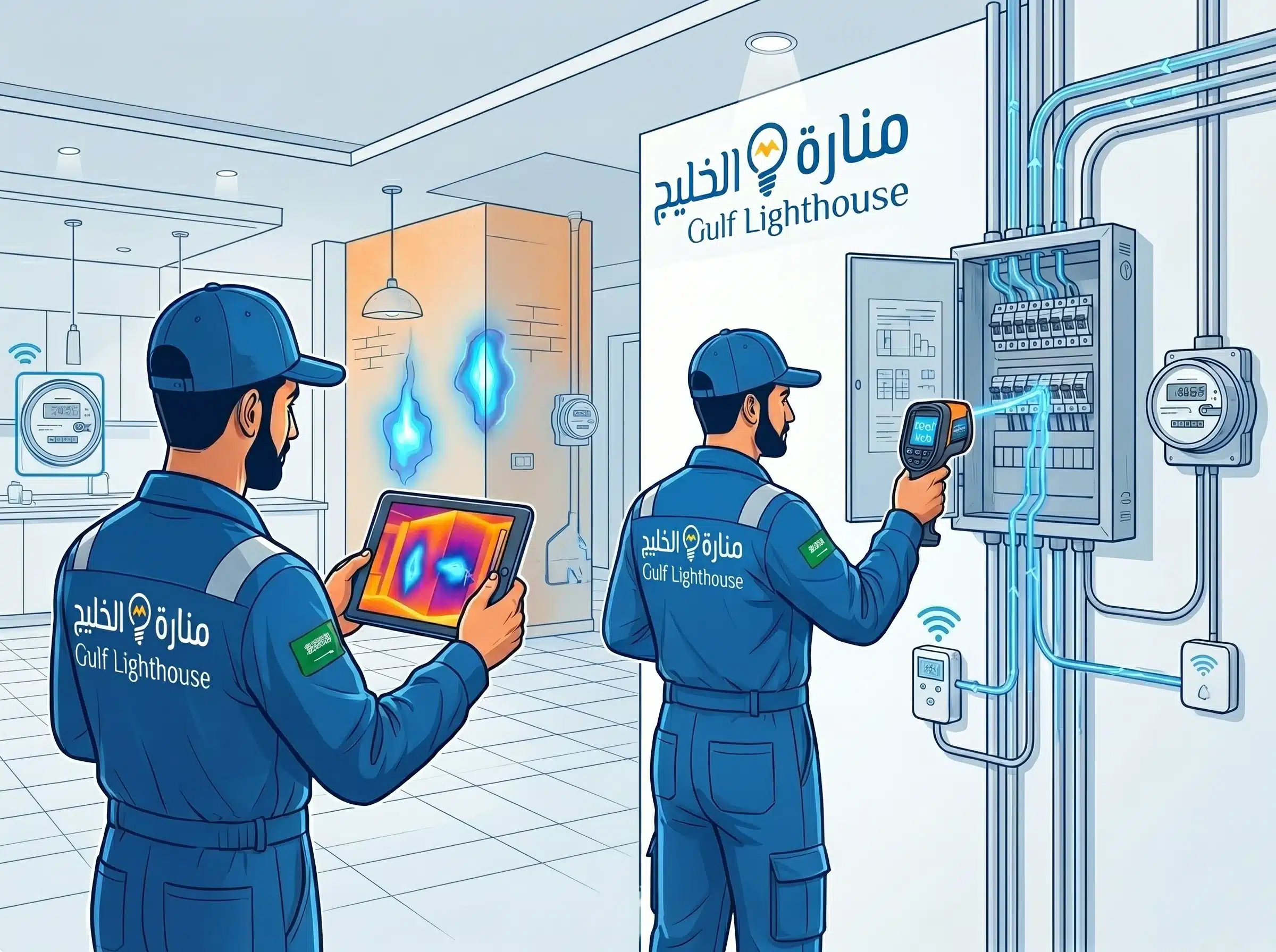 صورة توضيحية لعملية فحص تسريب الكهرباء في المنزل باستخدام أحدث التقنيات